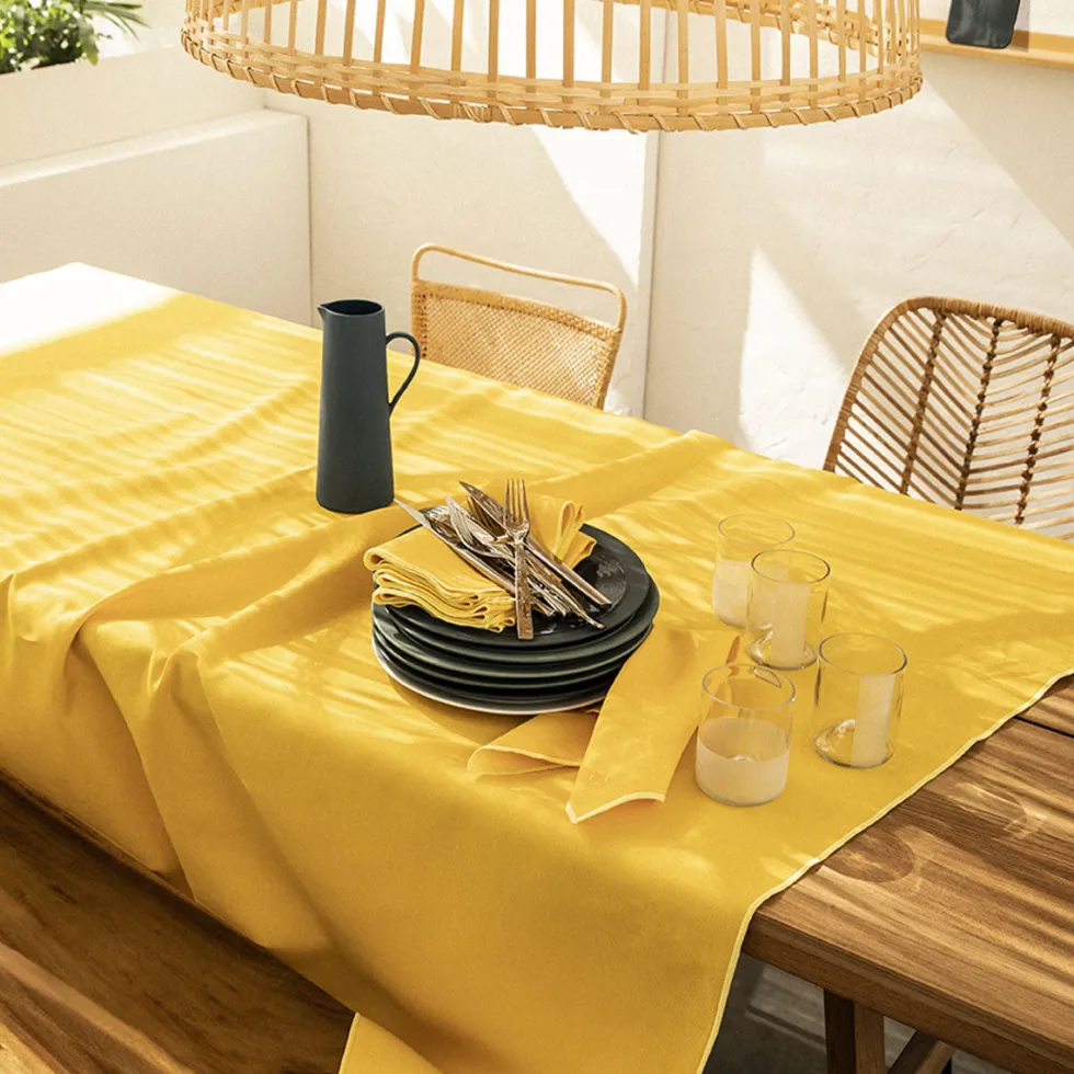 NUANCES COTON & LIN JAUNE TOURNESOL Nappe carrée 180 x 180 cm